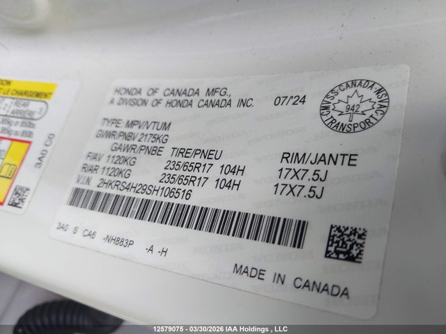 Продаж на аукціоні авто 2025 Honda Cr-v Lx, vin: 2HKRS4H29SH106516, номер лоту: 12579075