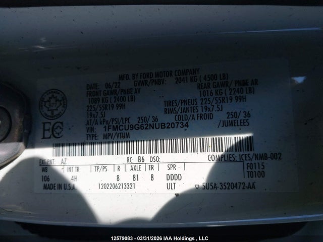 1FMCU9G62NUB20734 Ford ESCAPE SE