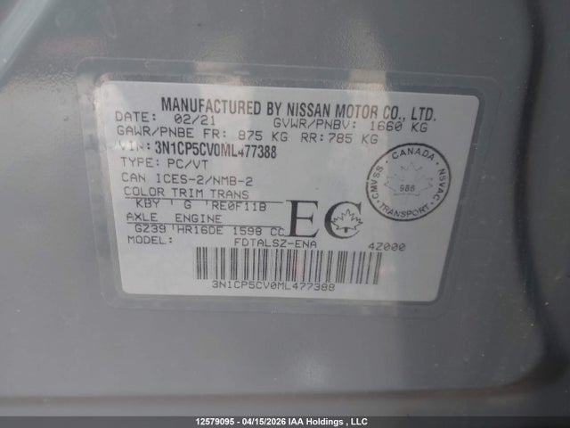 Продаж на аукціоні авто 2021 Nissan Kicks, vin: 3N1CP5CV0ML477388, номер лоту: 12579095