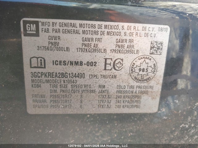 Продаж на аукціоні авто 2011 Chevrolet Silverado 1500, vin: 3GCPKREA2BG134490, номер лоту: 12579102