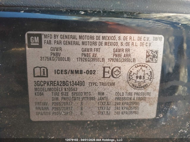 Продаж на аукціоні авто 2011 Chevrolet Silverado 1500, vin: 3GCPKREA2BG134490, номер лоту: 12579102