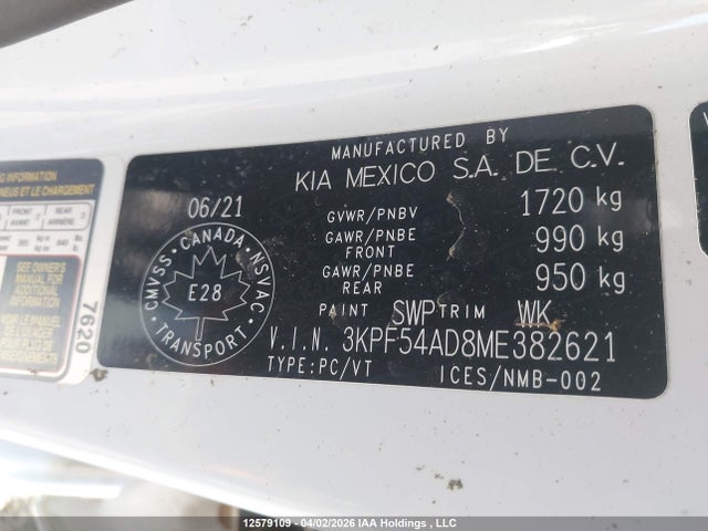3KPF54AD8ME382621 KIA FORTE EX