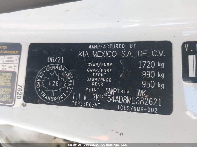 3KPF54AD8ME382621 KIA FORTE EX