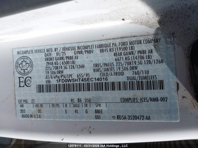 2025 Ford F-550 Chassis Xlt მანქანა იყიდება აუქციონზე, vin: 1FD0W5HT4SEC14016, აუქციონის ნომერი: 12579111