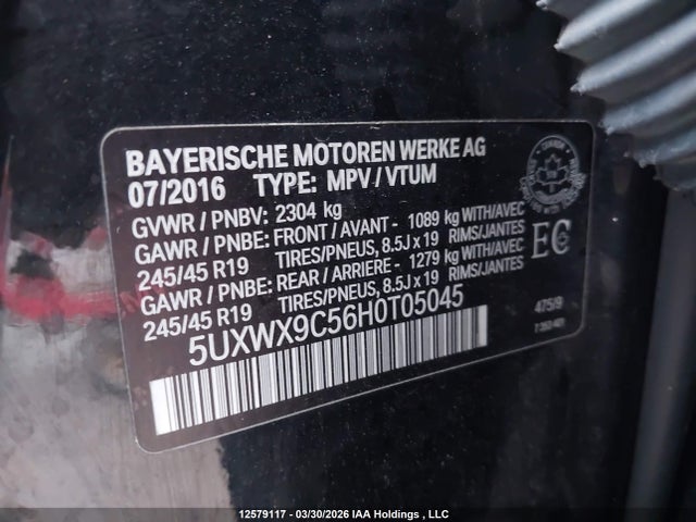 Aukcja sprzedaży 2017 Bmw X3 Xdrive28i, vin: 5UXWX9C56H0T05045, numer aukcji: 12579117