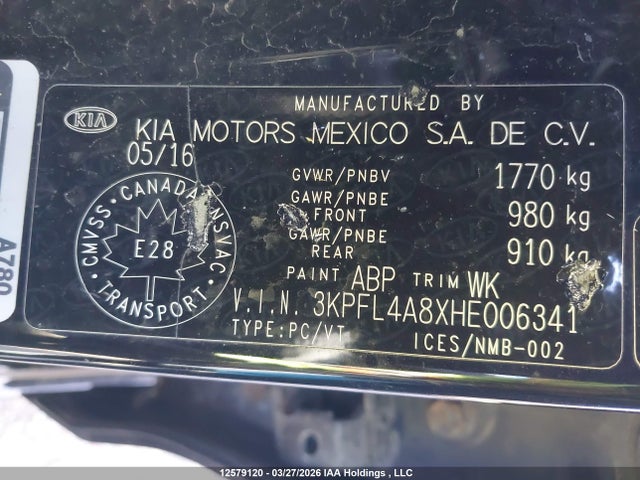 12579120 :رقم المزاد ، 3KPFL4A8XHE006341 vin ، 2017 Kia Forte Ex/ex Luxury/ex+ مزاد بيع