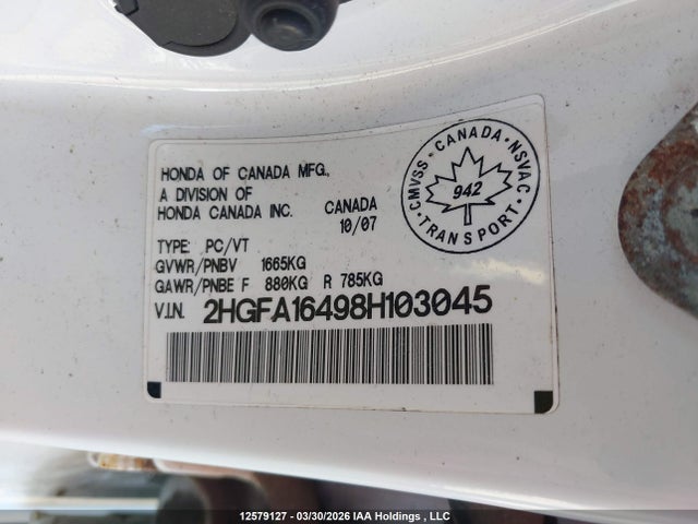 Продаж на аукціоні авто 2008 Honda Civic Dx-g, vin: 2HGFA16498H103045, номер лоту: 12579127
