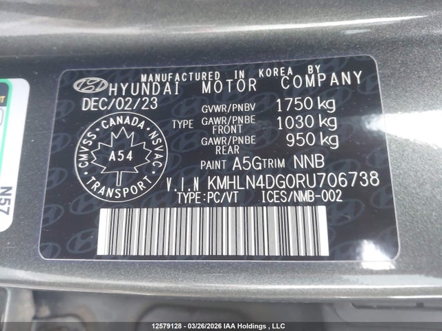 Auction sale of the 2024 Hyundai Elantra Luxury, vin: KMHLN4DG0RU706738, lot number: 12579128