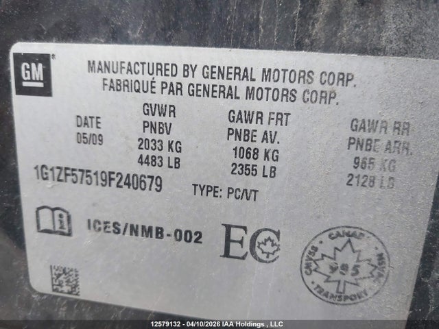 Aukcja sprzedaży 2009 Chevrolet Malibu Hybrid, vin: 1G1ZF57519F240679, numer aukcji: 12579132