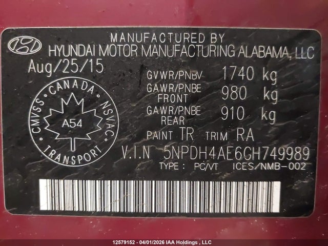 Продаж на аукціоні авто 2016 Hyundai Elantra, vin: 5NPDH4AE6GH749989, номер лоту: 12579152