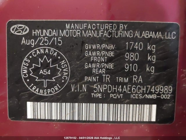 Продаж на аукціоні авто 2016 Hyundai Elantra, vin: 5NPDH4AE6GH749989, номер лоту: 12579152