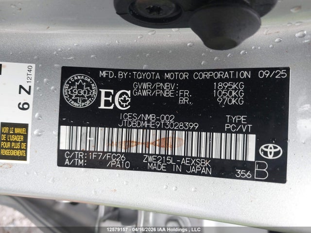 JTDBDMHE9T3028399 Toyota Corolla Hybrid