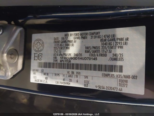 1FMCU9GD1HUD70145 Ford ESCAPE SE