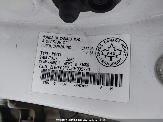 Aukcja sprzedaży 2016 Honda Civic Ex 4dr, vin: 2HGFC2F75GH005770, numer aukcji: 12579172