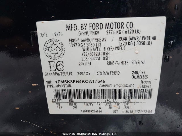 1FM5K8FH4KGA17546 Ford Explorer Limited