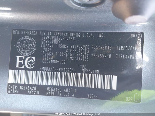 12579177 :رقم المزاد ، 7MUDAABG4RV102013 vin ، 2024 Toyota Corolla Cross Xle مزاد بيع