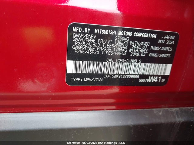 Продаж на аукціоні авто 2025 Mitsubishi Outlander Sel, vin: JA4T5WA94SZ609888, номер лоту: 12579190