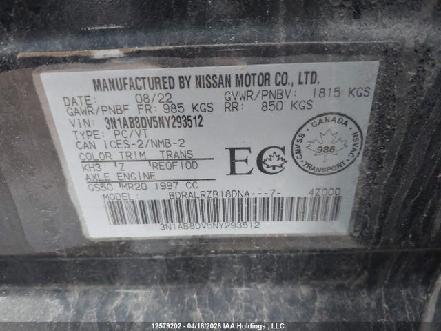 Продаж на аукціоні авто 2022 Nissan Sentra Sr/sr Midnight Edition, vin: 3N1AB8DV5NY293512, номер лоту: 12579202