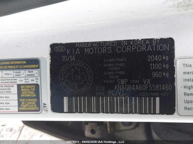KNAGR4A60F5581460 KIA OPTIMA SX