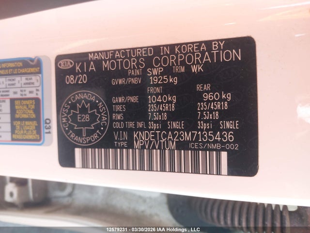 2021 Kia Seltos Sx Turbo მანქანა იყიდება აუქციონზე, vin: KNDETCA23M7135436, აუქციონის ნომერი: 12579231