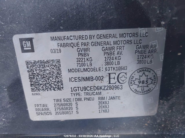 1GTU9CED6KZ280963 GMC Sierra K1500 Elevation