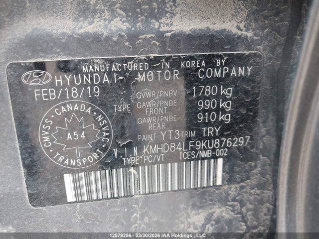 KMHD84LF9KU876297 Hyundai Elantra Preferred