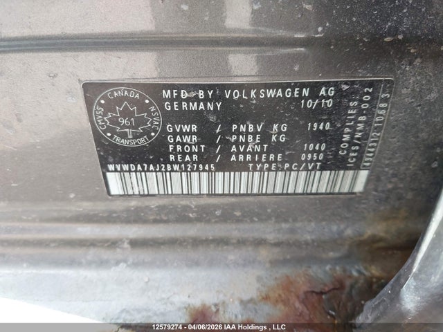 Aukcja sprzedaży 2011 Volkswagen Golf, vin: WVWDA7AJ2BW127945, numer aukcji: 12579274