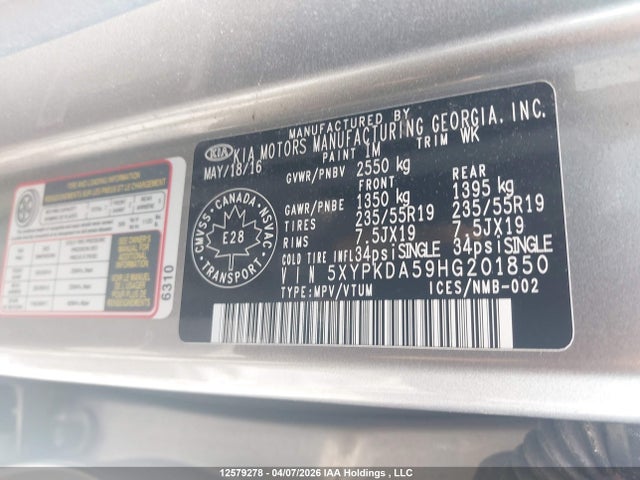 5XYPKDA59HG201850 KIA Sorento 3.3l Sx/3.3l Sx+