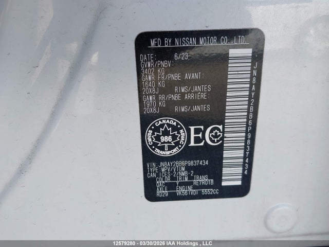 Aukcja sprzedaży 2023 Nissan Armada Sl, vin: JN8AY2BB6P9837434, numer aukcji: 12579280
