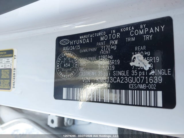 Aukcja sprzedaży 2016 Hyundai Tucson Limited/sport And Eco/se, vin: KM8J3CA23GU071639, numer aukcji: 12579285