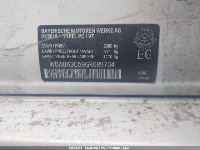 Aukcja sprzedaży 2016 Bmw 320i Xdrive, vin: WBA8A3C59GK689704, numer aukcji: 12579291