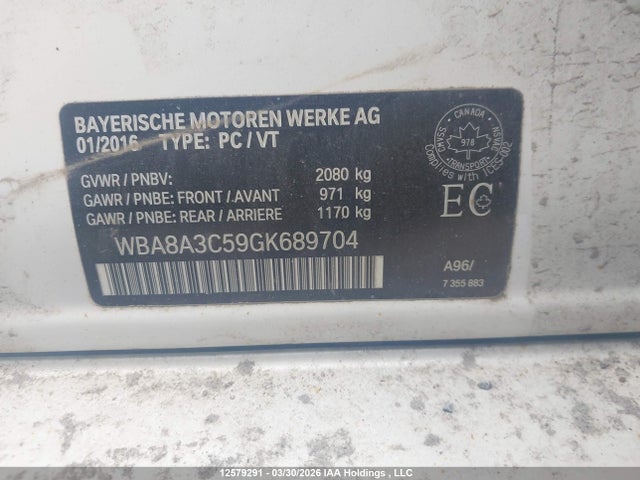 Aukcja sprzedaży 2016 Bmw 320i Xdrive, vin: WBA8A3C59GK689704, numer aukcji: 12579291