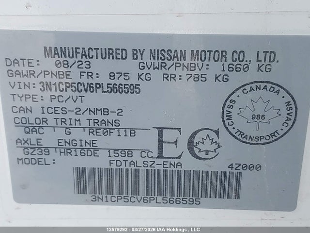 3N1CP5CV6PL566595 Nissan KICKS SV