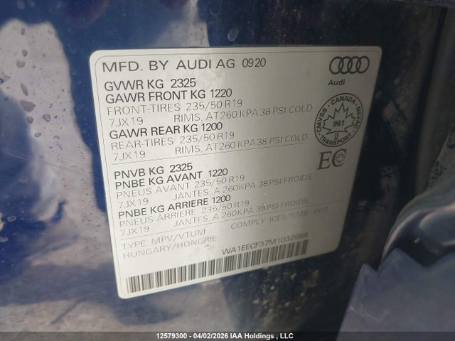 Aukcja sprzedaży 2021 Audi Q3 Premium Plus S Line 45, vin: WA1EECF37M1032688, numer aukcji: 12579300