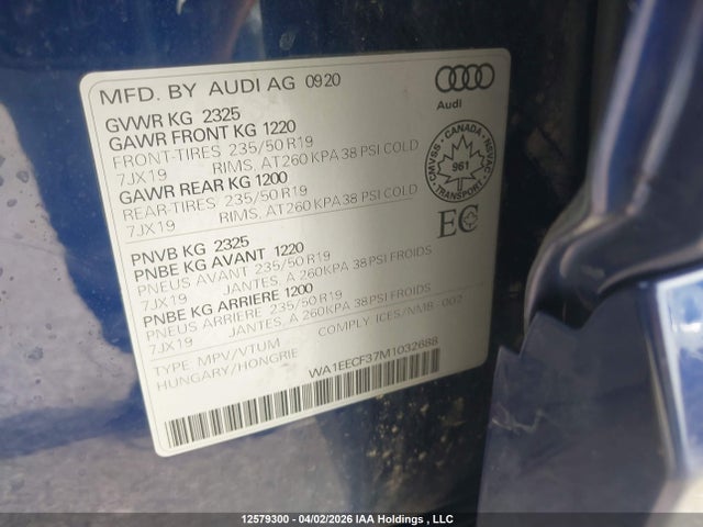 Aukcja sprzedaży 2021 Audi Q3 Premium Plus S Line 45, vin: WA1EECF37M1032688, numer aukcji: 12579300