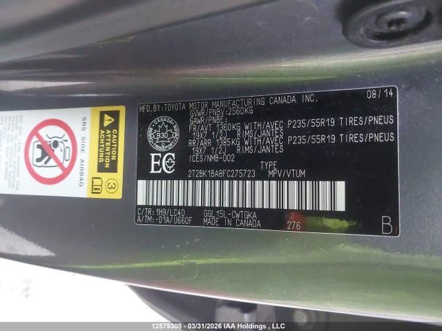 12579308 :رقم المزاد ، 2T2BK1BA8FC275723 vin ، 2015 Lexus Rx 350 Sportdesign مزاد بيع