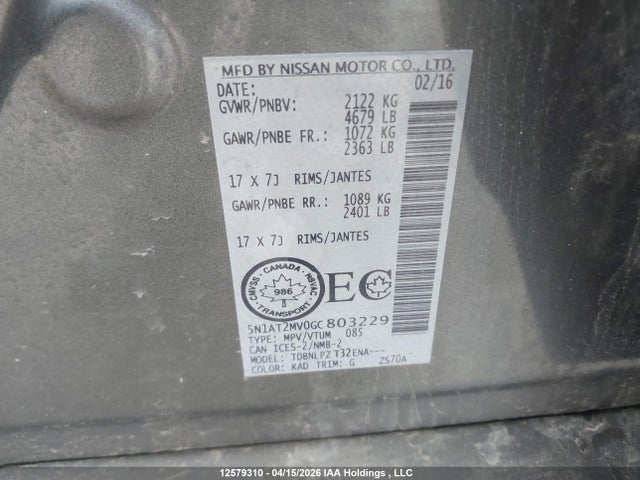 5N1AT2MV0GC803229 Nissan Rogue