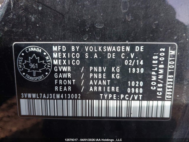 3VWWL7AJ3EM413002 Volkswagen JETTA TDI