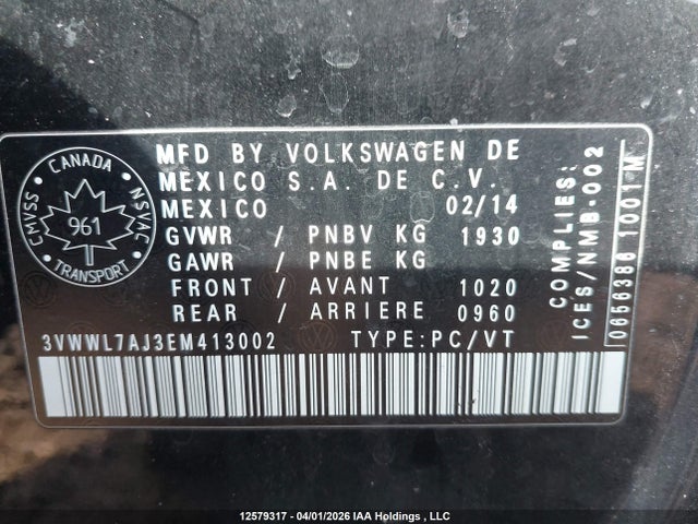3VWWL7AJ3EM413002 Volkswagen JETTA TDI