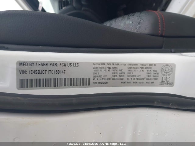 Продаж на аукціоні авто 2026 Dodge Durango R/t, vin: 1C4SDJCT1TC180147, номер лоту: 12579332