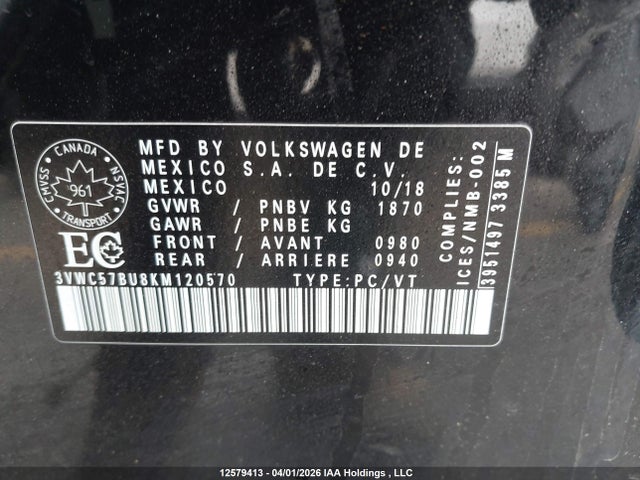 3VWC57BU8KM120570 Volkswagen Jetta