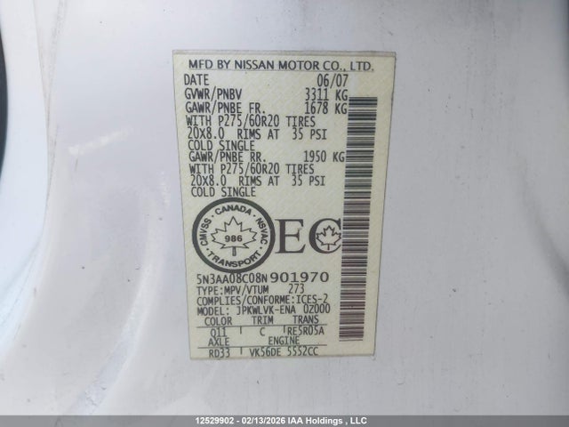Продажа на аукционе авто 2008 Infiniti Qx56, vin: 5N3AA08C08N901970, номер лота: 12529902