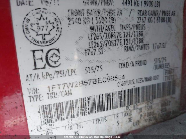 2011 Ford F-250 Xlt მანქანა იყიდება აუქციონზე, vin: 1FT7W2B67BEC99504, აუქციონის ნომერი: 12579470