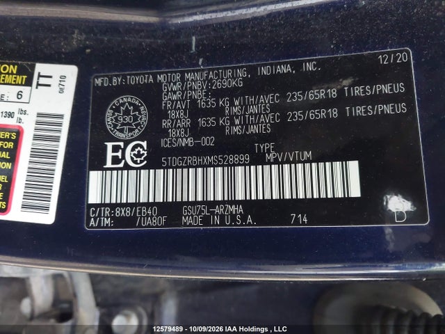 Продажа на аукционе авто 2021 Toyota Highlander Xle, vin: 5TDGZRBHXMS528899, номер лота: 12579489