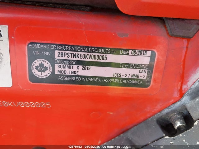 Продаж на аукціоні авто 2019 Bombardier , vin: 2BPSTNKE0KV000005, номер лоту: 12579492