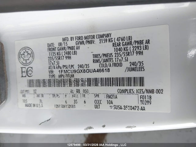 1FMCU9GX8GUA46618 Ford Escape