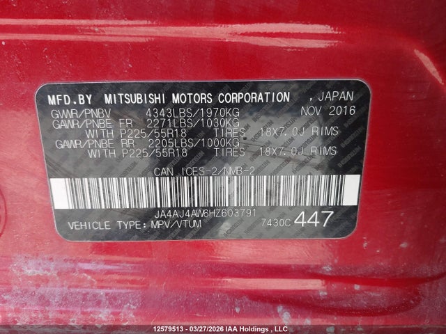JA4AJ4AW6HZ603791 Mitsubishi Rvr Black Edition/gt/se Limited Edition