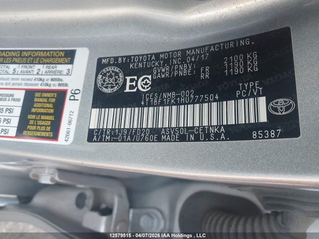 4T1BF1FK1HU777504 Toyota Camry Le/xle/se/xse