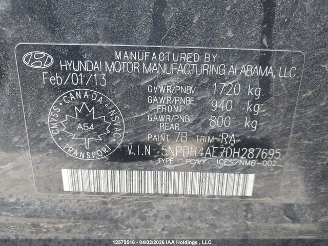 Продажа на аукционе авто 2013 Hyundai Elantra Gls/limited, vin: 5NPDH4AE7DH287695, номер лота: 12579516