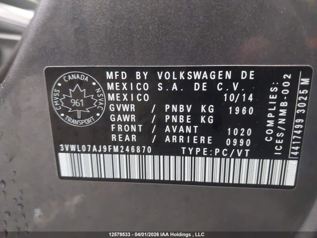 3VWL07AJ9FM246870 Volkswagen JETTA SEL
